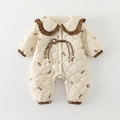 Quilted baby romper with brown floral patterns and frill collar for autumn winter - 66 / Beige