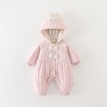 Tutina trapuntata rosa per neonato con fodera floreale e fiocchi per il calore invernale - 66CM / Rosa