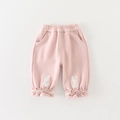 Pantaloni neonata rosa felpati con ricamo a coniglio e caviglie con volant elastico - 73cm / Pantaloni Solo (Senza Giacca) - Rosa