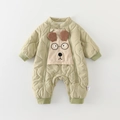 Tutina neonato spessa verde fagiolo con ricamo cucciolo e doppia cerniera lampo - 66 / Verde