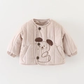 Chaqueta de invierno acolchada beige para bebé con bordado de perro y tejido de pana - 73cm / Chaqueta Beige Solo (Sin Pantalones)