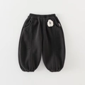 Kids black jogger pants with elastic waist and cute pear patch for autumn and winter - Gray / 73cm