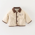 Gewatteerde beige winterjas voor babyjongens met bruine corduroy kraag en vliegtuigpatch - 80cm / Beige Jas