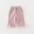 Pantaloni in cotone rosa loto per bambina con vita elastica e bordo in pizzo bianco - 73cm / Pantaloni Viola