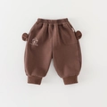 Pantalón de bebé marrón oscuro cálido con orejas de oso 3D y cintura elástica suave - 73cm / Pantalones Marrones Solo (Sin Chaqueta)