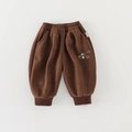 Donkerbruine corduroy joggingbroek voor jongens met elastische taille en borduursel - 73cm / Koffie Broek