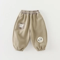 Pantaloni jogger kaki caldi foderati in pile per bambine con tasche a quadri e toppe - Marrone / 73cm