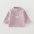 Pinkish purple warm long sleeve fleece t-shirt for toddlers with winter embroidery - 80cm / Purple