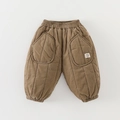 Dicke khakifarbene gesteppte Babyhose mit Gummizug und großen Seitentaschen - 73cm / Braun
