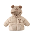 Giacca imbottita con cappuccio per neonato con orecchie da orso e fodera in pile - 73cm / Marrone
