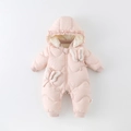 Tuta in piumino rosa per neonati con cappuccio, farfalle e trapuntatura a onde - 73cm / Rosa