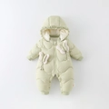 Thick mint green baby down snowsuit with quilted wave patterns and cute bow details - 66CM / Green