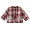 Cappotto invernale a quadri rossi per neonati con bottoni e caldo tessuto in pile - 73cm / Rosso