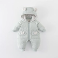 Tuta da neve neonato verde chiaro con orecchie da orso e fodera a fiori per l'inverno - Blu / 66CM