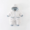 Winter baby sneeuwpak met bloemenpatroon en blauwe geribbelde manchetten voor meisjes - Blauw / 66CM