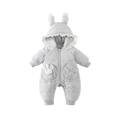 Cute gray baby hooded romper with bunny ears and floral trim for winter warmth - Blue / 66CM