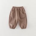 Thick warm dark brown knit pants for toddler boys with elastic waist and elephant print - 73 / Coffee Pants Only (Without Top)