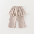 Pantaloni a campana in cotone per bambina marrone chiaro con volant e pizzo - 73cm / Brown [pants]