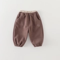 Pantaloni spessi in cotone per bambini marrone scuro con vita bianca elastica e stampa - 73cm / Brown [pants]