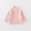 Pull en tricot rose pour filles avec col montant à volants et manches longues - Rose / 73cm