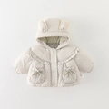 Infant winter hooded jacket with pink floral print, cute bear ears and bow pockets - Green Coat Only (Without Shirt and Pants) / 73cm