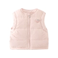 Pink quilted down vest for baby girls featuring a sweet strawberry patch and zipper closure - Pink / 80cm