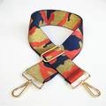 Adjustable wide replacement shoulder strap with navy camouflage pattern and gold hooks - Orange Camouflage