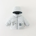 Light grey quilted winter hooded jacket for toddlers featuring a stylish side pocket detail - 73cm / Blue Jacket
