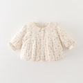 Giacca invernale per neonata con stampa floreale, colletto in pizzo e velluto a coste crema - 73cm / Giacca Beige
