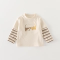 Toddler cream striped sleeve sweatshirt with cute cat print and Love you lettering - 73 / Beige Inner Shirt Only (Without Coat And Pants)