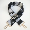 Detail of wide camo shoulder strap with gold metallic buckles and adjustable swivel hooks - Silver Camouflage