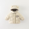 Toddler boys cream hooded winter jacket with cartoon calf embroidery and bear ears - 73cm / Apricot (Jacket)