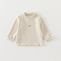 Beige baby cotton thermal long sleeve shirt with bunny embroidery and ruffle edges - Beige [base Layer] / 73cm
