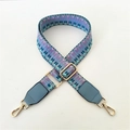 Verstellbarer gewebter Taschenriemen mit blauer Stickerei und goldenen Metallkarabinern - Nr. 17 Seeblau Gewebt + Hellblaues Leder / Silberverschluss
