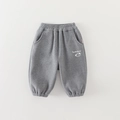 Gray striped cotton pants for toddlers with elastic waist and luckyboy bear print - 73cm / Gray Pants