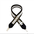 Ethnic style black, white, and gold striped wide shoulder strap with gold metal hooks - Style 4 Black Gold Black