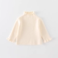 Pull en maille crème pour filles avec col montant à volants et manches cloche pour l'hiver - Beige / 73cm