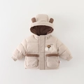 Giacca invernale neonato color kaki chiaro con cappuccio con orecchie e ricamo - 73cm / Brown [outerwear]
