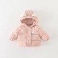 Pink hooded baby winter cotton coat with cute rabbit ears and floral patches - Pink / 73cm