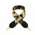 Adjustable wide replacement shoulder strap with green camouflage weave and gold hardware - Green Camouflage With Black Leather