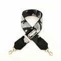 Detail of adjustable camo shoulder strap with premium gold metal buckles for handbags - Silver Camouflage With Black Leather