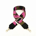 Adjustable wide replacement crossbody strap with pink green camo pattern and gold buckles - Pink Camouflage With Black Leather