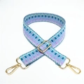 Adjustable wide replacement shoulder strap with purple and blue geometric weaving - Silver Clasp / No. 6 Lake Blue