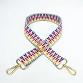 Close-up of colorful geometric woven bag strap with adjustable gold metal hardware - No. 4 Contrast Weave