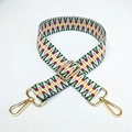 Adjustable ethnic style woven bag strap with geometric patterns and gold metal buckles - Silver Clasp / No.11 Contrast Matcha Green