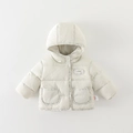 Winter-Baby-Mädchen Kapuzenmantel in Cremeweiß mit lila Blumensaum und Druckknopfverschluss - 73 / Nur Jacke (Ohne Oberteil Und Hose)