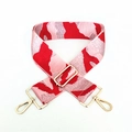 Detail of red and pink camo pattern fabric bag strap with golden metal carabiner hooks - Camouflage Pink Silver Thread