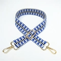 Detail of blue and white geometric woven strap with gold metal rotating hooks - Silver Clasp / No. 2 Blue