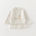 Baby Sweatshirt in Beige mit Hasenprint und floralem Saum in Größe 73 Variante - 73 / Nur Oberteil (Ohne Jacke Und Hose)