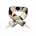 Close-up of camouflage woven wide shoulder strap with adjustable golden metal buckles - Camouflage Nude Pink Silver Thread